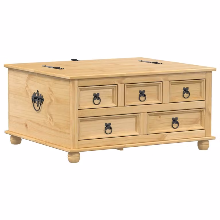 Caja de almacenaje Corona de vidaXL en madera maciza de pino encerada, color marrón y beige, An/P/Al: 90 x 78 x 45 cm