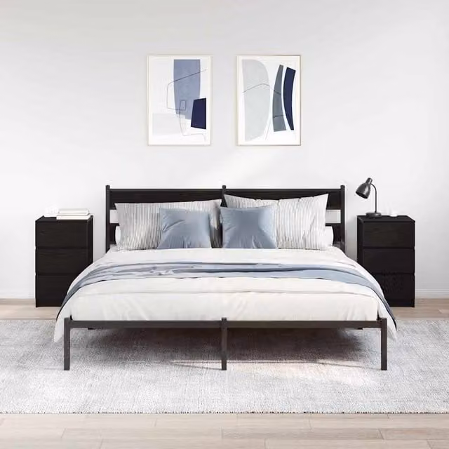 Set de 2 mesillas de noche SYFAX con 3 cajones en color negro mate, diseño moderno y montaje en pared, An/P/Al: 39 x 35 x 65 cm