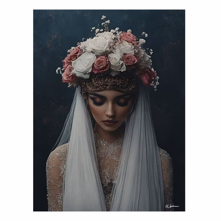 Cuadro decorativo Un Jour Un Désert con diseño floral y retrato de mujer en metal multicolor, An: 30 cm