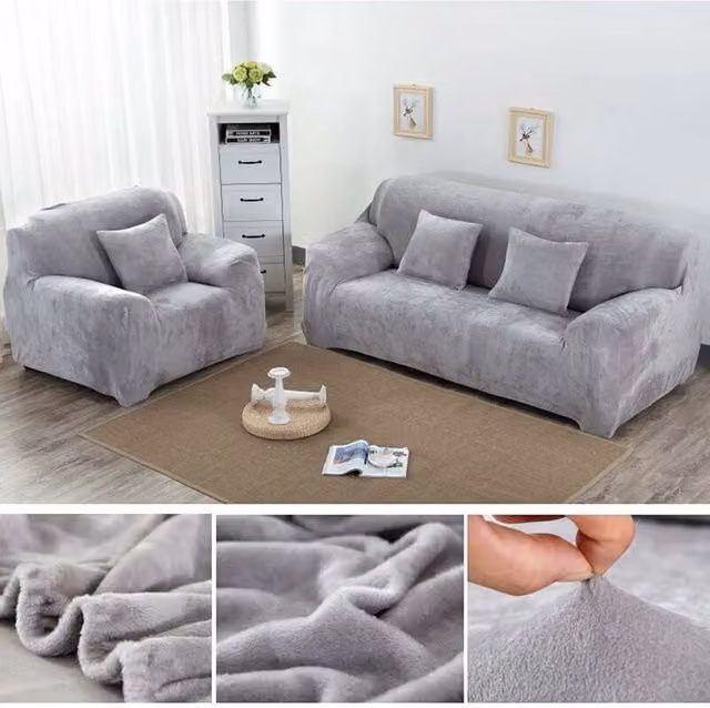Funda Elástica de Terciopelo XISRENS para Sofá de 2 Plazas, Color Gris Plateado, Tejido Grueso y Lavable