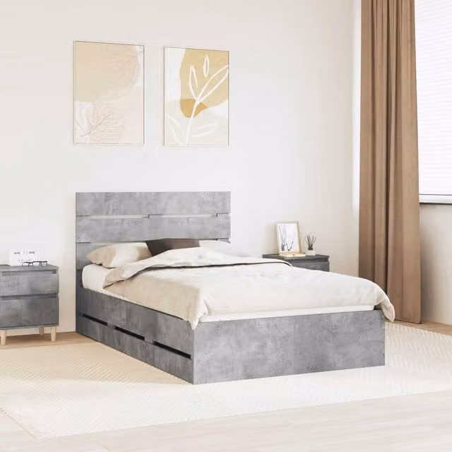 Estructura de cama moderna Maison Exclusive en madera de color gris concreto con cajones, An/P/Al: 138 x 196 x 100 cm