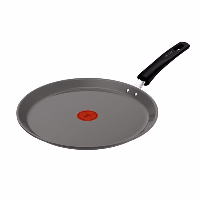Sartén para tortitas Tefal Renew de 28 cm con revestimiento cerámico antiadherente y cuerpo de aluminio reciclado en color gris, compatible con inducción