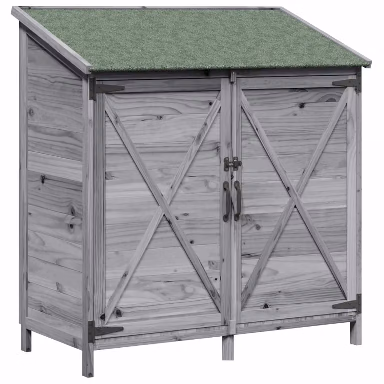 Cobertizo de jardín vidaXL de madera gris, modelo pent moderno con ventilación lateral, An/P/Al: 106 x 56 x 113,5 cm