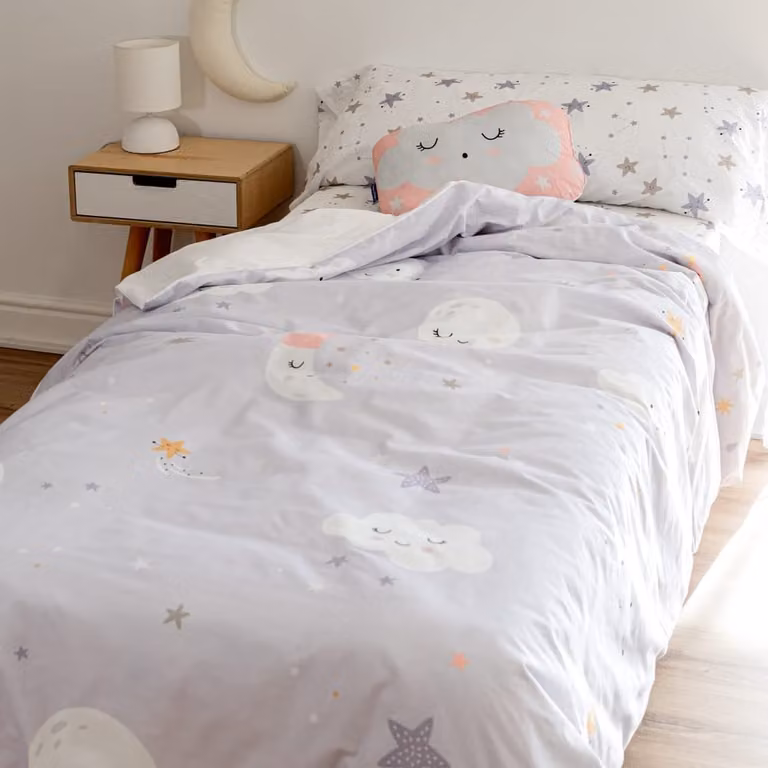 Juego nórdico de 2 piezas Moshi Moshi de algodón con diseño de animales y rayas en multicolor, blanco, gris y morado, An/P/Al: 180 x 220 cm
