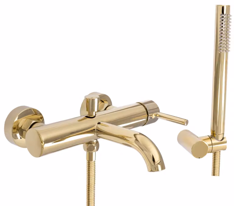 Grifo de bañera Rea Lungo de latón color dorado para instalación en pared