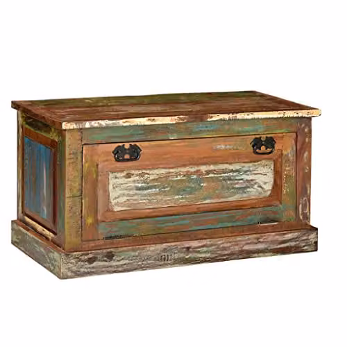 Banco zapatero de almacenamiento Helloshop26 en madera de teca, mango y acacia de estilo rústico, color marrón, An/P/Al: 85 x 40 x 45 cm