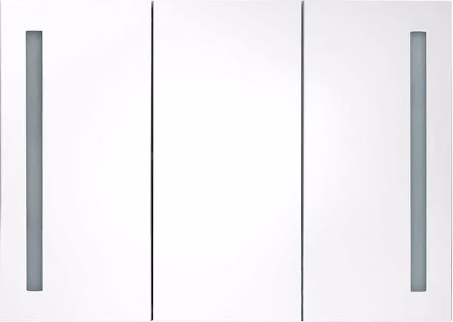 Armario de baño SYFAX con espejo LED y puertas de cristal en blanco y roble, An/P/Al: 89 x 14 x 62 cm
