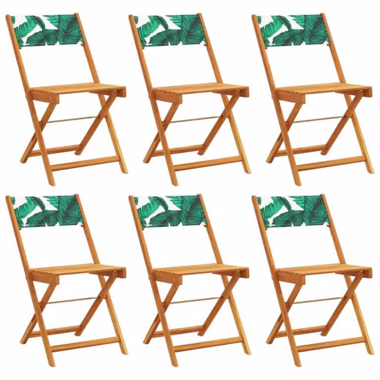 Set de 6 sillas de jardín reclinables Syfax de madera de acacia aceitada y tela verde con cojines