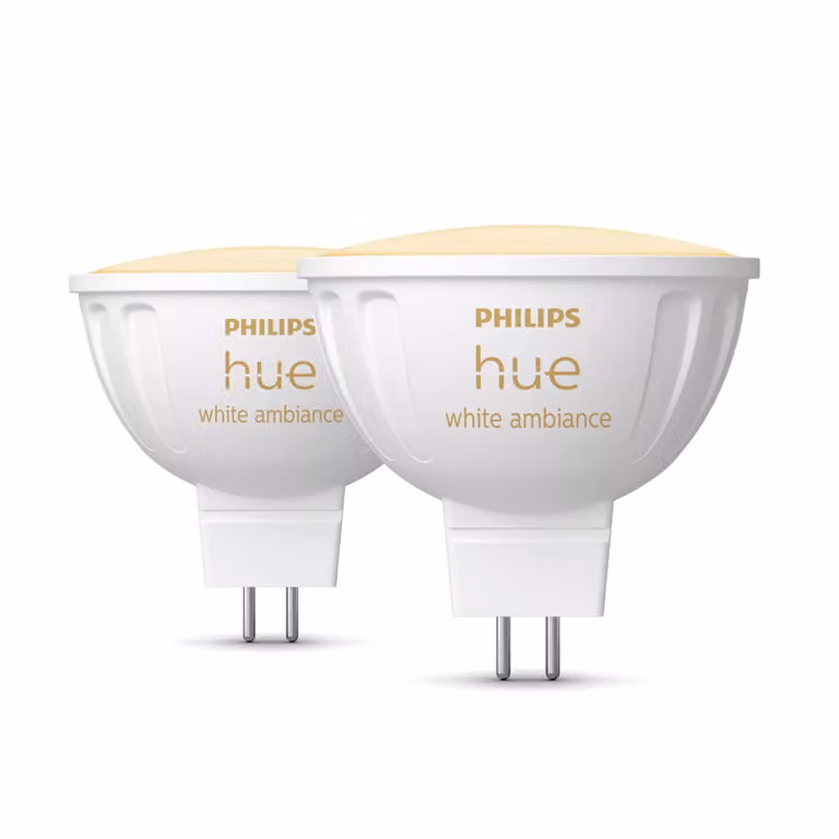 Pack de 2 focos inteligentes Philips Hue White Ambiance MR16 LED con tecnología Zigbee y Bluetooth