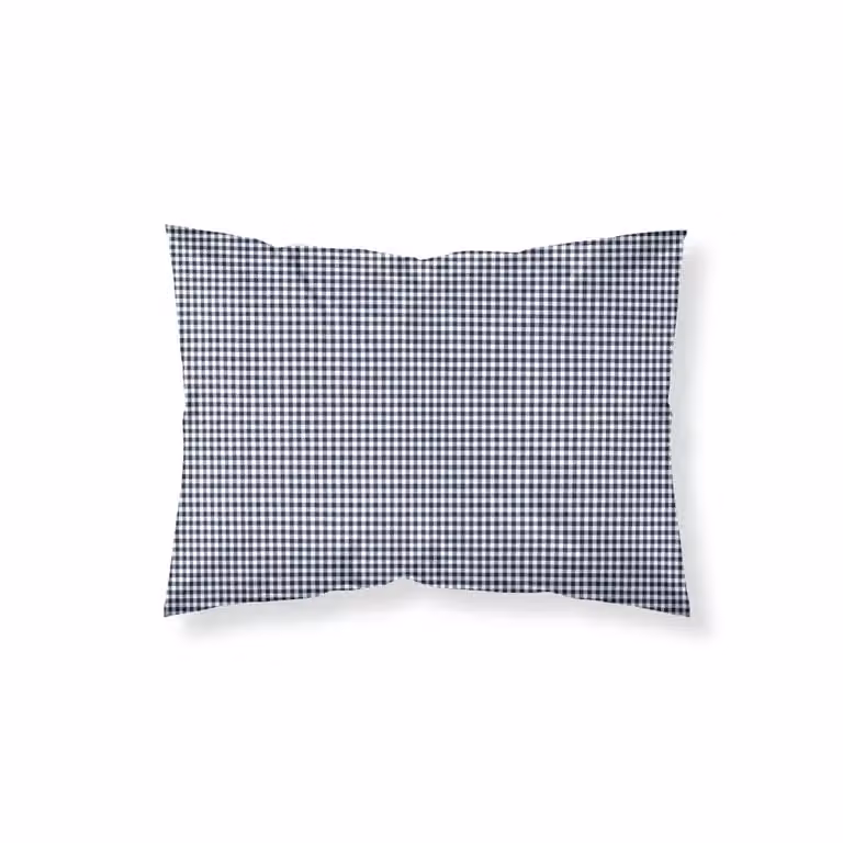 Funda de almohada de algodón de 200 hilos con diseño de cuadros en color azul y terracota, An/P/Al: 80 x 80 cm