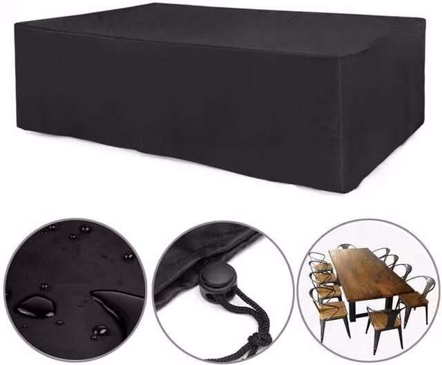 Funda protectora Nazalus para muebles de jardín, rectangular e impermeable en tejido Oxford 210d resistente a los rayos UV y al viento, color negro y transparente