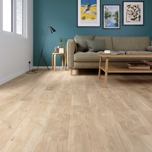 Suelo laminado Cooke & Lewis efecto madera estilo escandinavo color beige de 8 mm con sistema click