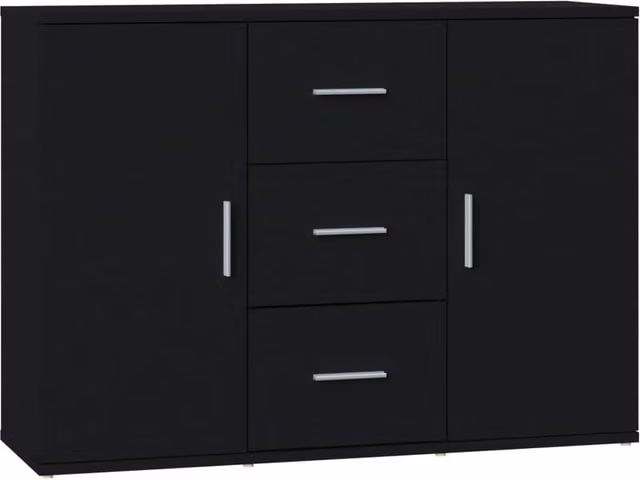 Aparador cómoda Rio de HELLOSHOP26 para salón o cocina, color negro, An/P/Al: 91 x 29,5 x 65 cm