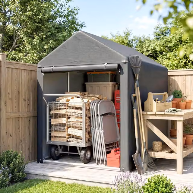 Carpa para herramientas Outsunny de metal galvanizado en color gris oscuro, An/P/Al: 120 x 179 x 165 cm
