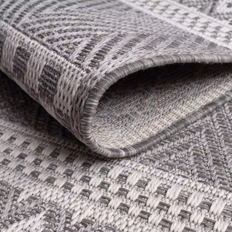Alfombra Paco Home de estilo boho y étnico para exterior o interior, diseño de tejido plano redondo, color gris y beige, Diámetro: 200 cm