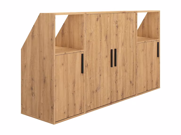 Armario para buhardilla de 6 puertas y 2 compartimentos ADEZIO en color beige y marrón, An/P/Al: 278.8 x 66.0 x 110.0 cm