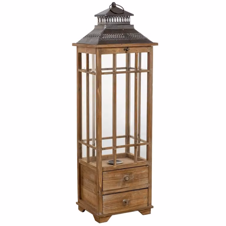 Farol decorativo rústico Wanderlust deco de madera marrón An/P/Al: 31 x 25,5 x 99 cm