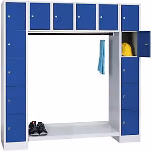 Guardarropa Modular Certeo Dresden con 14 Compartimentos, Puertas Batientes y Estantes Internos, Azul y Gris, Al: 185 cm, An: 180 cm, P: 185 cm