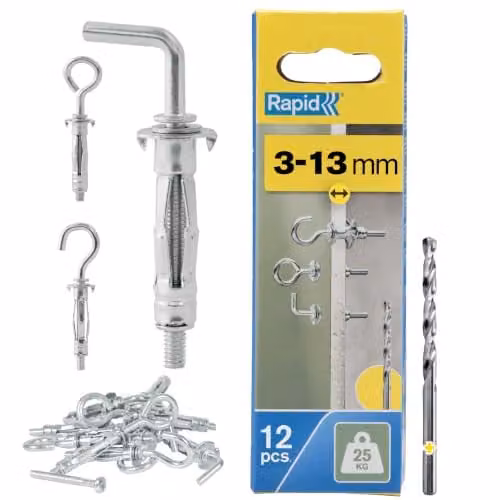 Pack de 12 tacos de expansión Rapid Metallexpander M8 de acero galvanizado color plata para placas de yeso con capacidad de carga de 25 kg