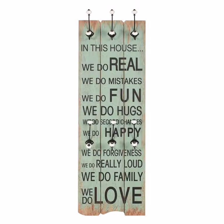 Perchero de pared vidaXL HAPPY LOVE con 6 ganchos, panel vintage multicolor, An: 120 cm, Al: 40 cm