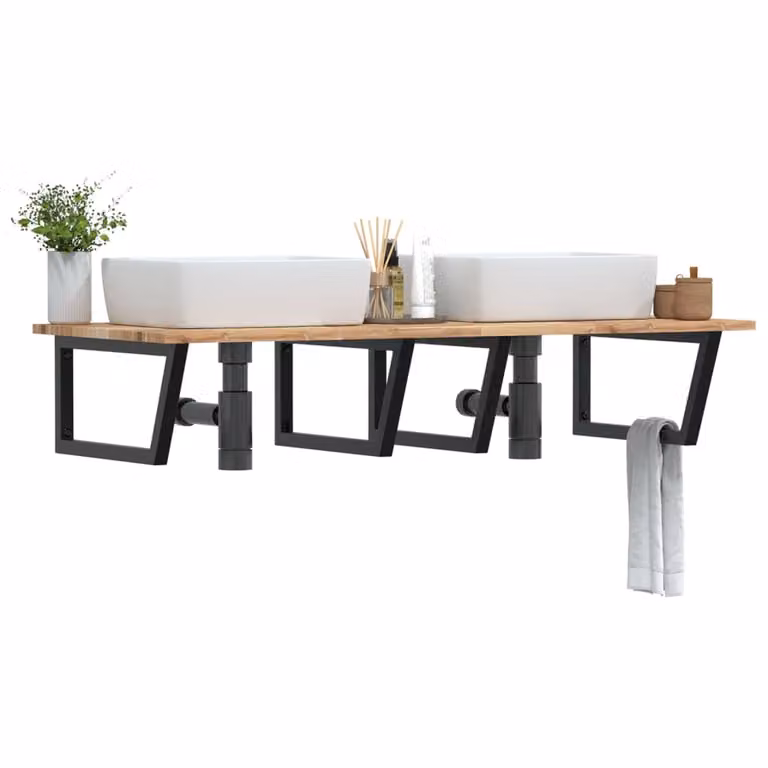 Estante de lavabo de pared Syfax en madera de acacia y metal color marrón para baño