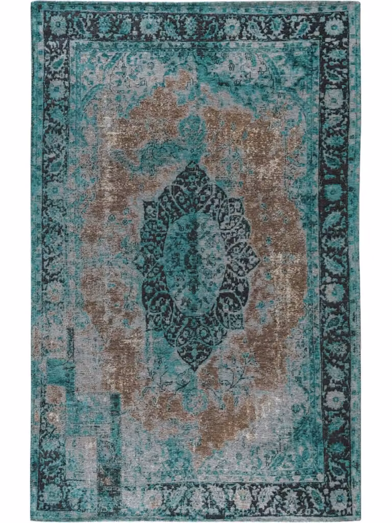 Alfombra de tejido plano Benuta en color turquesa y azul, diseño patchwork rectangular, An/P: 75 x 165 cm