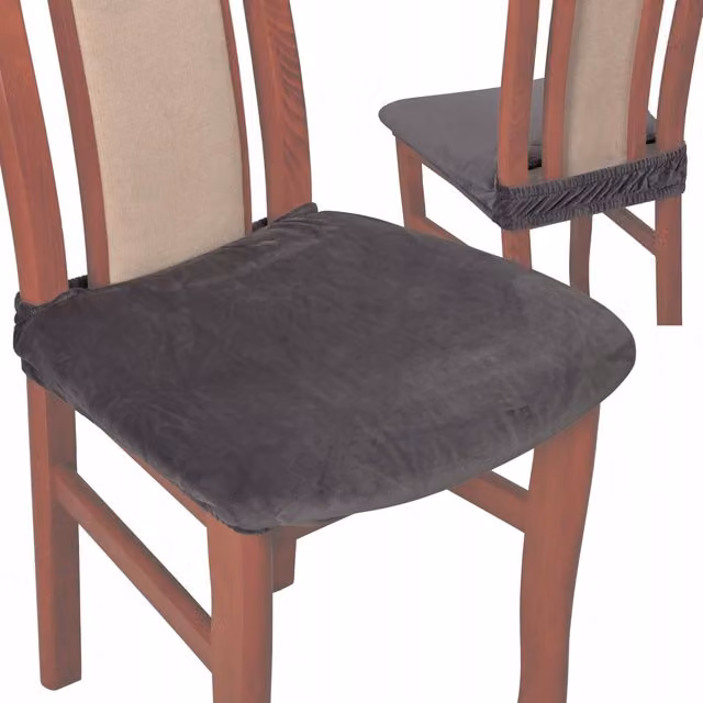 Funda de terciopelo elástica para silla de comedor Tess en color gris oscuro antracita