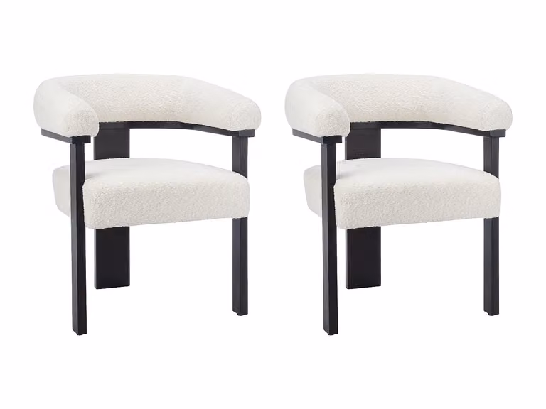 Conjunto de 2 sillas con reposabrazos en tela bouclé y madera de haya de LIVELIA en blanco y negro