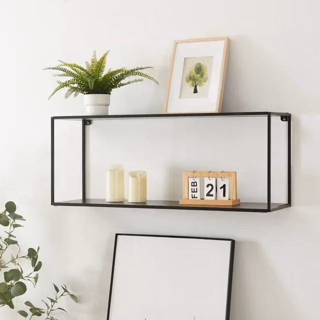 Estantería de pared de diseño industrial en acero con 2 estantes en negro de en.casa An/P/Al: 90 x 25 x 35 cm