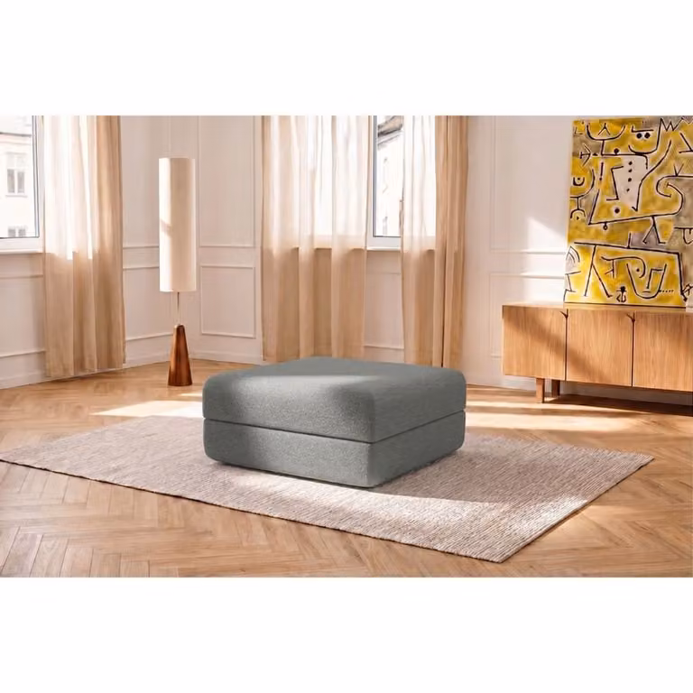 Puf cama modular Kimo de tela lisa gris con funda extraíble