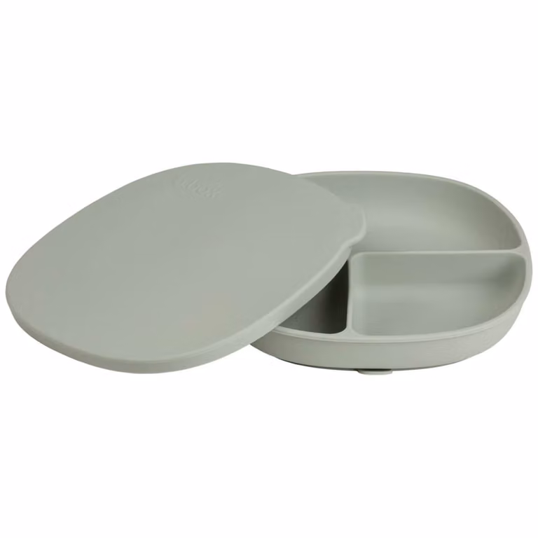 Plato dividido de silicona B.Box con ventosa y tapa en color verde para bebé