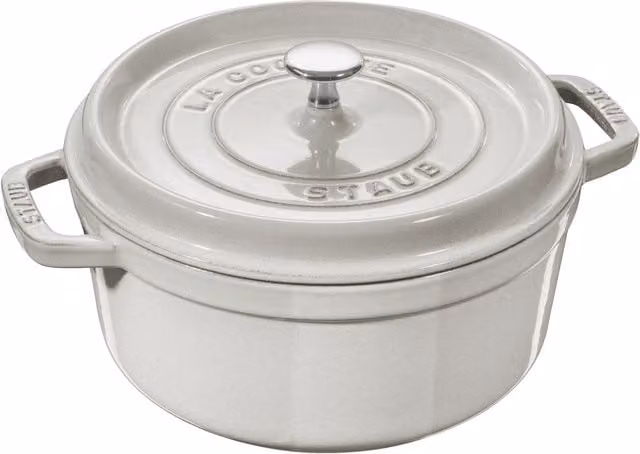 Cocotte Staub de hierro fundido esmaltado redondo, Blanco trufa, Diámetro: 26 cm