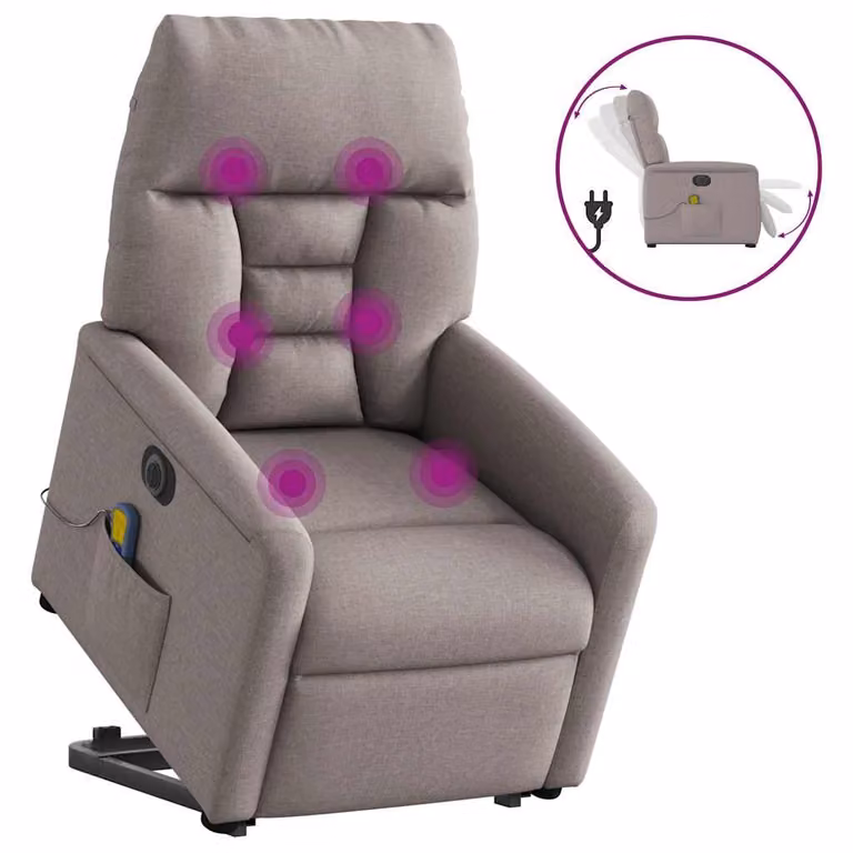 Sillón de masaje eléctrico reclinable y elevable vidaXL en tela color taupé con diseño moderno para mayores