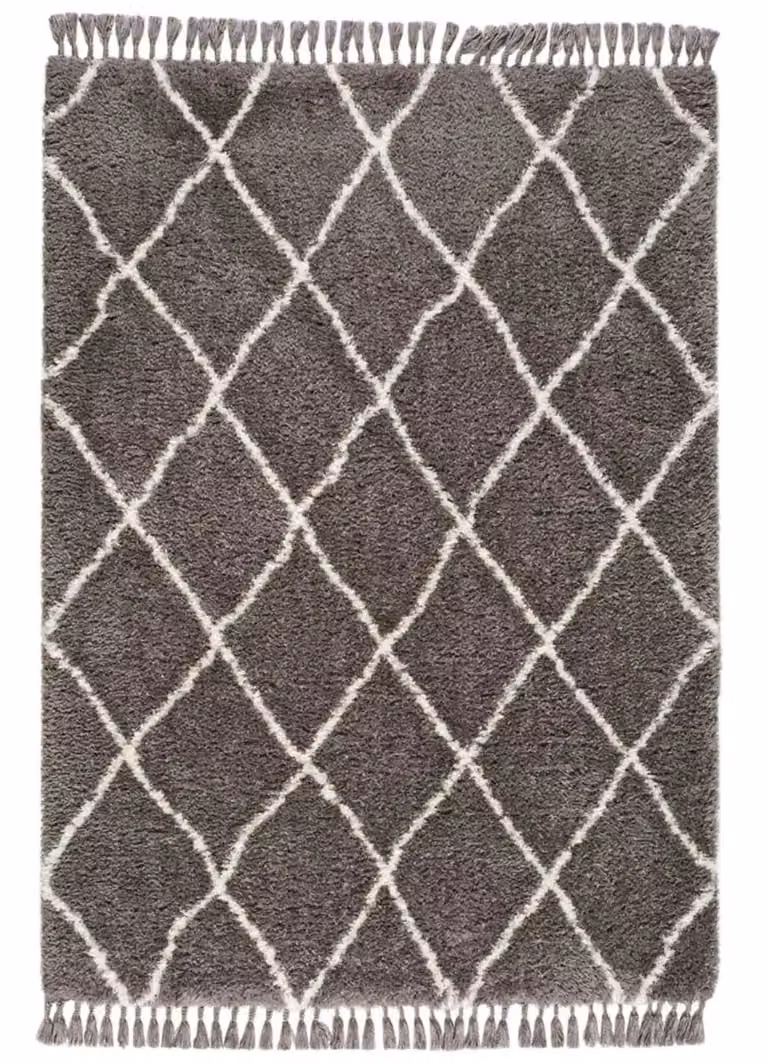 Alfombra de pelo largo estilo bereber marroquí Atticgo en gris y blanco, An/P: 120 x 170 cm