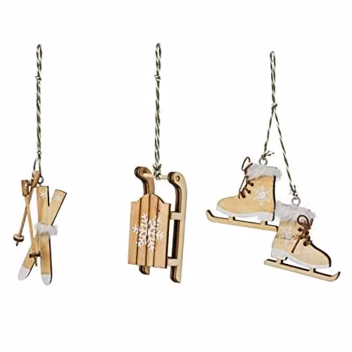 Lote de 3 accesorios de Navidad de madera natural color marrón con diseño de trineo rústico de FEERIC LIGHTS & CHRISTMAS