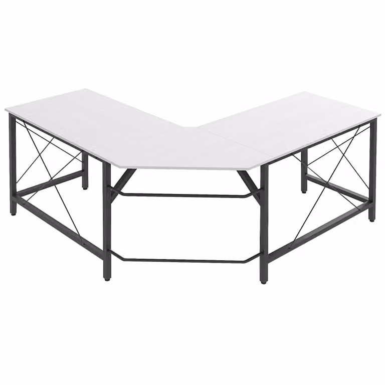 Escritorio esquinero Homcom en melamina y metal color blanco y negro An/P/Al: 150 x 150 x 76 cm