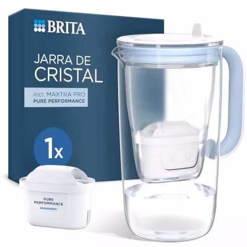 Jarra filtradora de agua Brita de cristal con filtro Maxtra Pro, capacidad 2,5 l, color azul claro y transparente