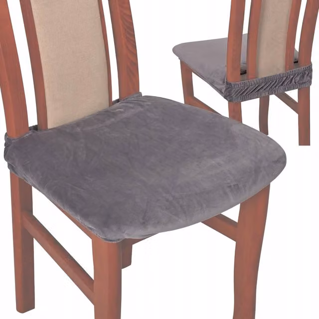 Funda de terciopelo elástica para asiento de silla de comedor Tess en color gris