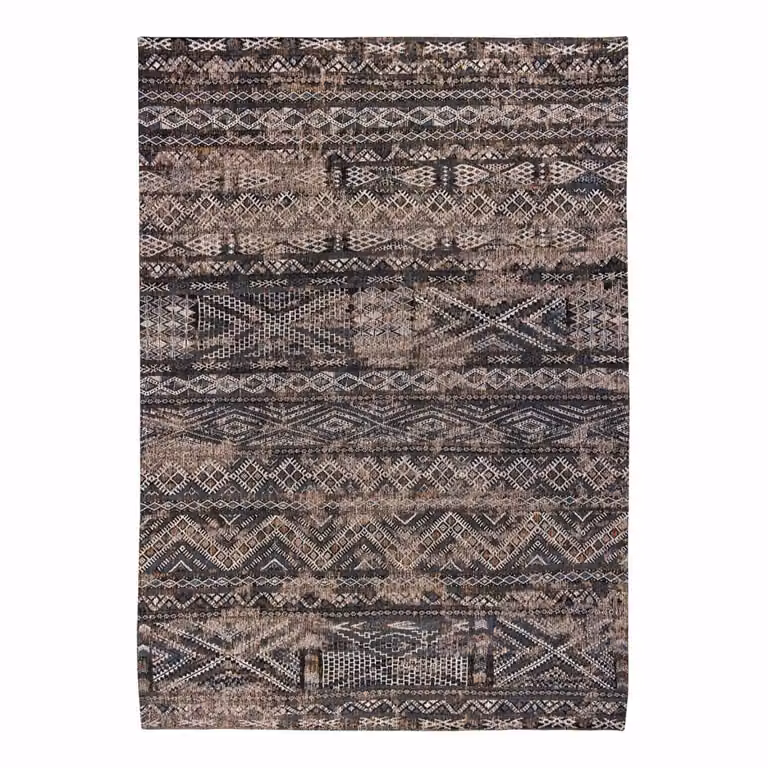 Alfombra kilim moderna Louis de Poortere en negro y multicolor, An/P: 240 x 340 cm
