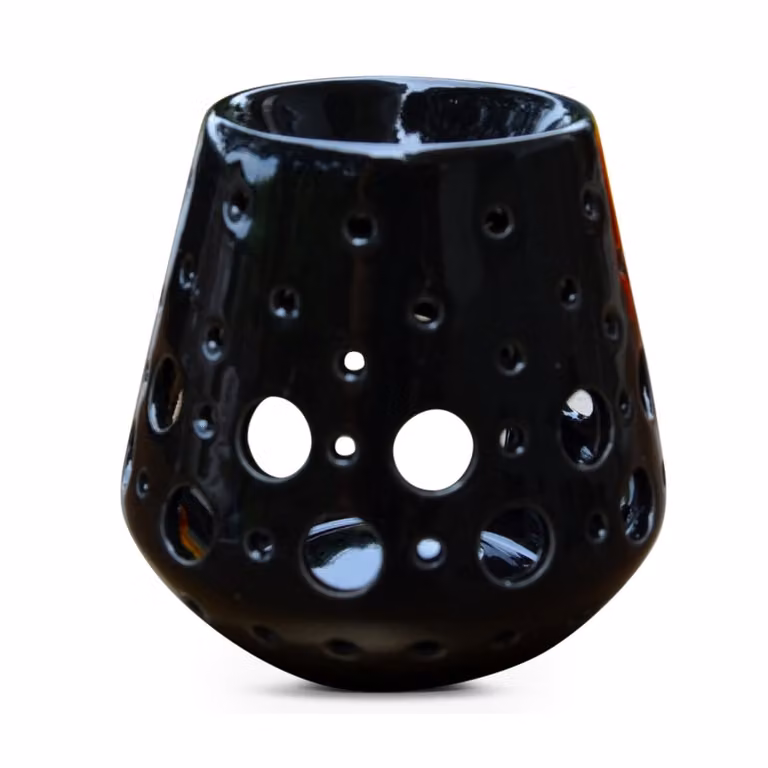 Quemador de perfume de cerámica Zen'Arôme negro con diseño geométrico redondo para tealight