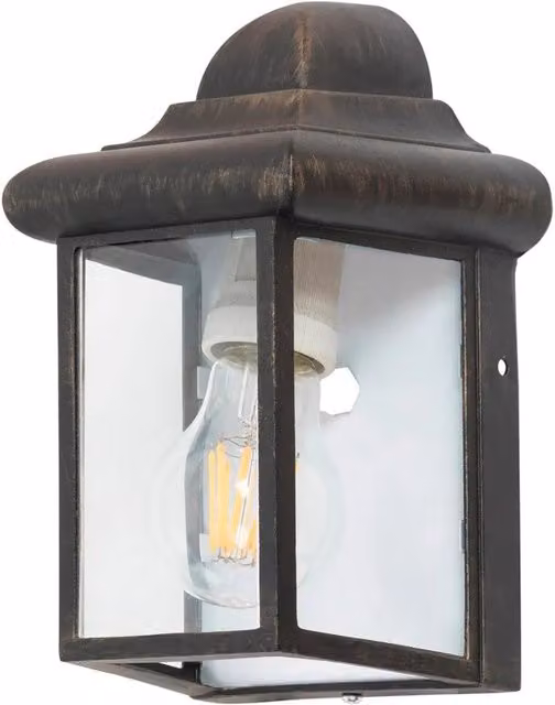Aplique de pared Rabalux en aluminio y cristal para terraza o balcón, color negro o dorado con acabado moderno y protección IP54