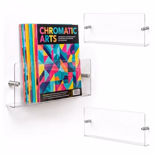 Set de 3 revisteros de pared Relaxdays en acrílico transparente para salón o despacho, An/P/Al: 14,5 x 30 x 5,5 cm