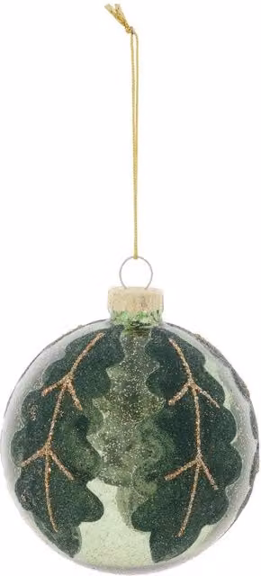 Bola de Navidad de cristal esmerilado con motivo floral de hojas verdes de Feeric Lights & Christmas, Diámetro: 8 cm