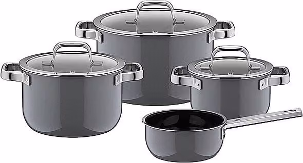 Batería de cocina WMF FUSIONTEC MINERAL PRO Platinum de 4 piezas en acero inoxidable y color gris