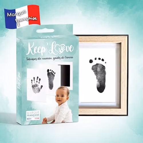 Pack de kit de huellas y manos para bebés Keep'Love, marco de fotos de madera rectangular en color negro para decoración de habitación infantil