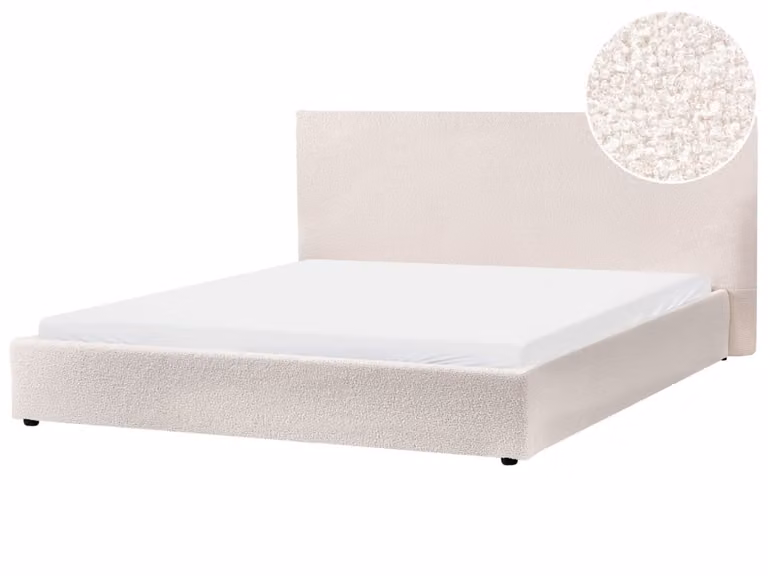 Cama de agua Beliani tapizada en tejido bouclé color blanco crema An/P: 180 x 200 cm