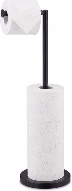 Portarrollos de papel higiénico de pie para 4 rollos de reserva Relaxdays, metal, negro, An/P/Al: 57 x 21,5 x 16,5 cm