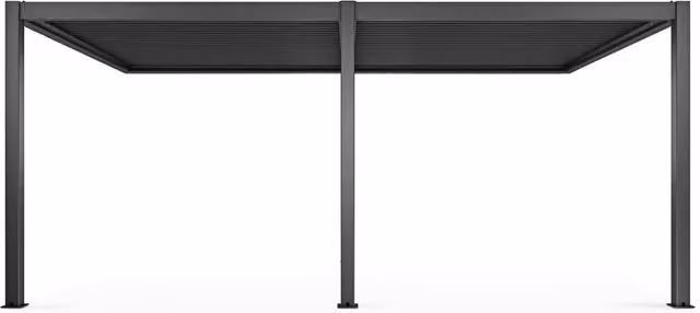 Toldo bioclimático adosado OVIALA de aluminio color antracita con canalón An/P/Al: 6 x 3 x 2,57 m