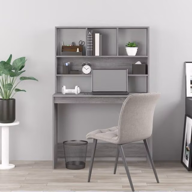 Escritorio para ordenador SYFAX con estantes en color gris, An/P/Al: 102 x 45 x 148 cm