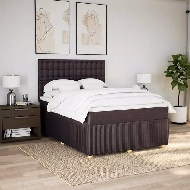 Cama box spring híbrida Maison Exclusive con colchón de muelles ensacados, iluminación bajo la cama y puerto de carga USB, An/P: 160 x 200 cm, color marrón y blanco